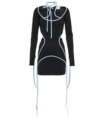 Attico Greta Contrast-trim Stretch-cotton Blend Mini Dress In Nero