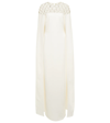 Safiyaa Bridal Embellished Crêpe Cape Gown In Ivory And Ivory With Crystal