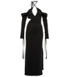 Attico Greta Wrap-effect Cutout Cotton-blend Halterneck Midi Dress In Black