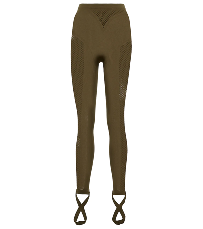 Attico Jersey And Mesh Stirrup Leggings In Olive