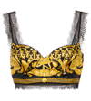 Versace Lace-trimmed Printed Silk-twill Bralette In Black+gold