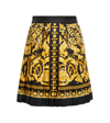 Versace Black And Golden Pleated Skirt With Baroque Print All-over In Silk Woman In Black+gold