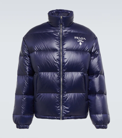 Prada Blue Re-nylon Padded Jacket With Logo