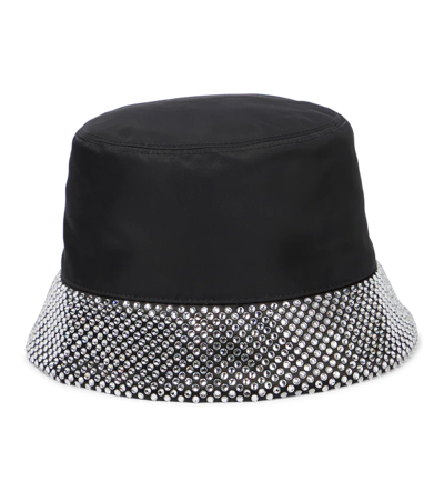 Prada Re-nylon Embellished Bucket Hat In Black