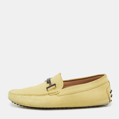 Pre-owned Tod's Tods Yellow Suede Gommino Double T Driving Loafers Size 39.5