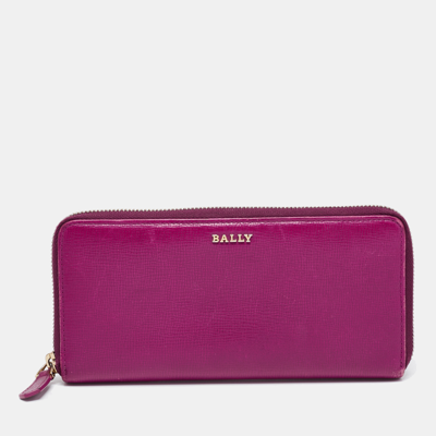 Pre-owned Bally Purple Leather Zip Around Wallet