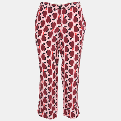 Pre-owned Miu Miu Pink Printed Silk Cropped Straight Leg Trousers S