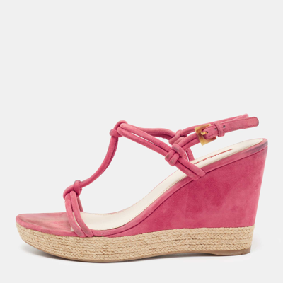 Pre-owned Prada Fuschia Pink Suede Espadrille Wedge Sandals Size 40