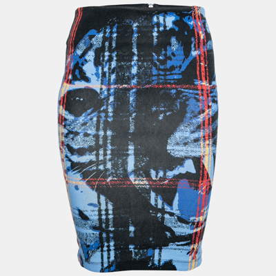 Pre-owned Mcq By Alexander Mcqueen Black & Blue Printed Cotton Pencil Skirt S