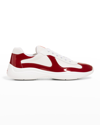 Prada Low Contrasting Panel Sneakers In Rubino Bianco