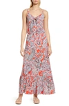 Loveappella Tie Front Maxi Sundress In Coral