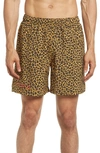 PURPLE BRAND PURPLE LEOPARD PRINT SWIM TRUNKS