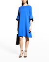 Caroline Rose Julia Bell-sleeve Crepe Dress In Royal