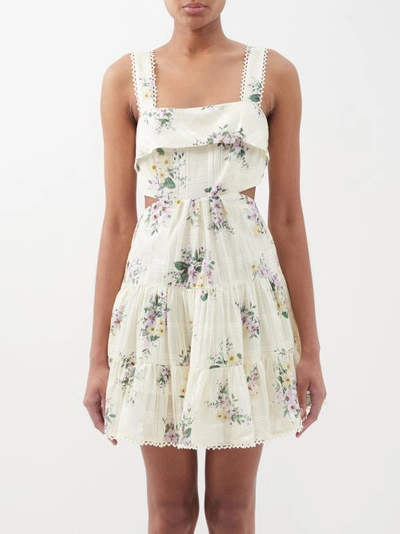 Ale Mais Margot Floral-print Cotton-blend Voile Mini Dress In Cream Multi