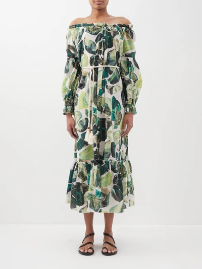 Ale Mais Siena Abstract-print Organic-cotton Poplin Dress In Green Print