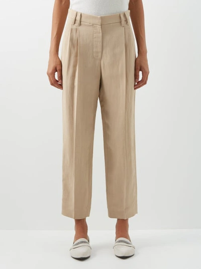 Brunello Cucinelli Pleated Cropped Canvas Trousers In Beige