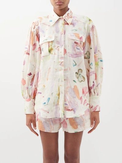 Ale Mais Impressionist-print Patch-pocket Linen-voile Shirt In Ivory Multi