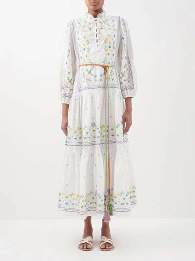 Ale Mais Juniper Embroidered Cotton-voile Dress In Ivory Multi