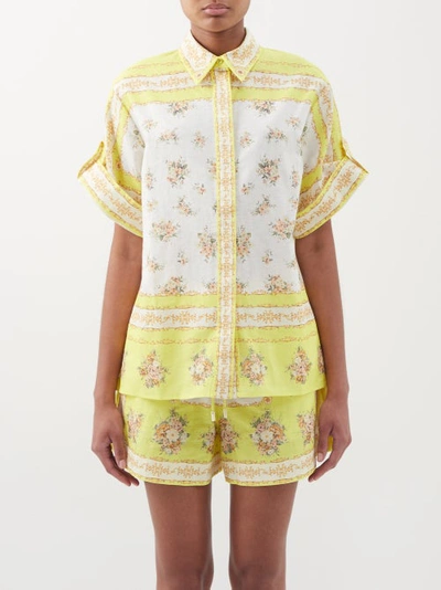 Ale Mais Catalina Floral-print Cotton-blend Voile Shirt In Yellow Print