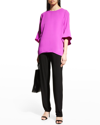 Caroline Rose Julia Bell-sleeve Crepe Tunic In Magenta