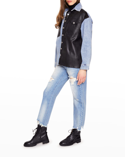 Blue Revival Vegan Leather & Denim Boyfriend Shacket In Nashville/black