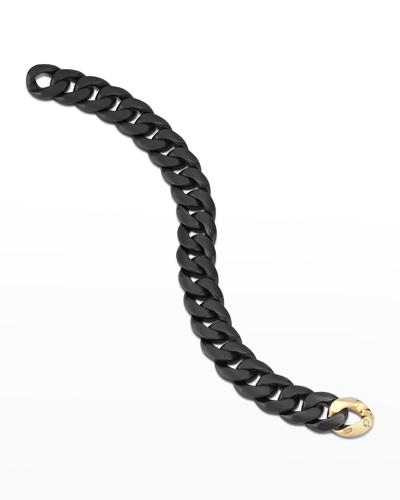 Roberto Demeglio Men's Matte Black Ceramic Link Bracelet With One Yellow Gold Link