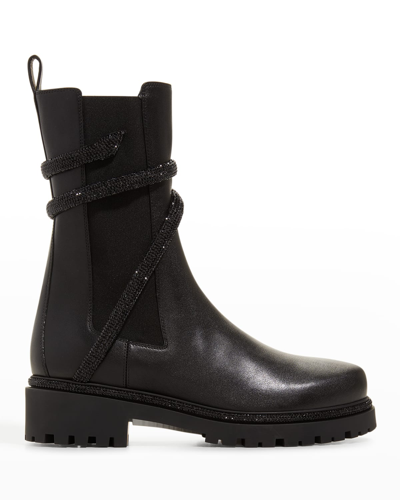 René Caovilla 40mm Embellished Leather Chelsea Boots In Black