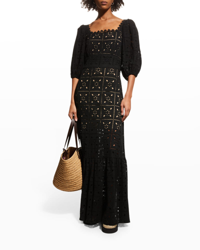 Miguelina Mariana Tiered Crocheted Cotton Maxi Dress In Black