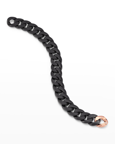 Roberto Demeglio Men's Matte Black Ceramic Link Bracelet With One Rose Gold Link