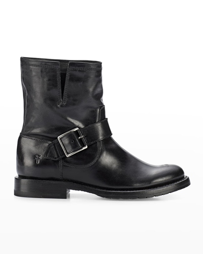 Frye Natalie Leather Short Engineer Boots In Black