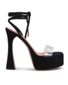 Amina Muaddi Sita Suede Ankle-wrap Platform Sandals In Suede Black
