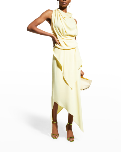 A.w.a.k.e. Asymmetric Waterfall Crepe Skirt In Yellow