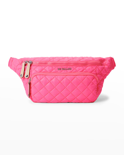 Mz Wallace Metro Sling Quilted Nylon Belt Bag In Neon Pink/silver