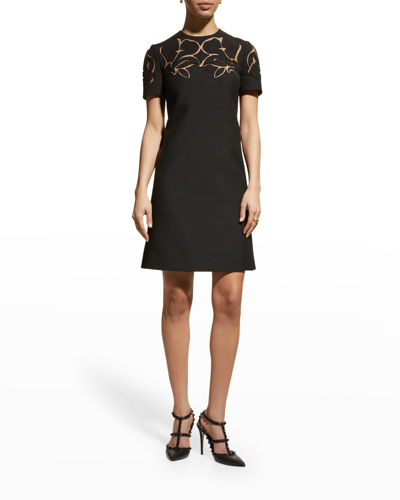 Valentino Floral Lasercut Mini Dress In Black | ModeSens