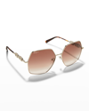 Ferragamo Gancini 61mm Gradient Rectangular Sunglasses In Gold Tortoise