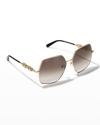 Ferragamo Gancini Chain Square Metal Sunglasses In Goldblack