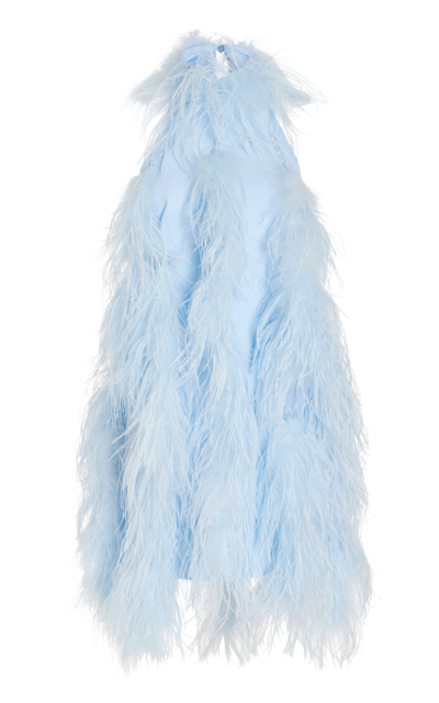 Attico Feather-trim Light Blue Halterneck Mini Dress In Ice
