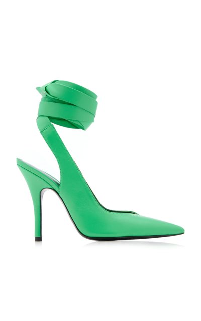 Attico 105mm Venus Ribbon Leather Pumps In Apple Green