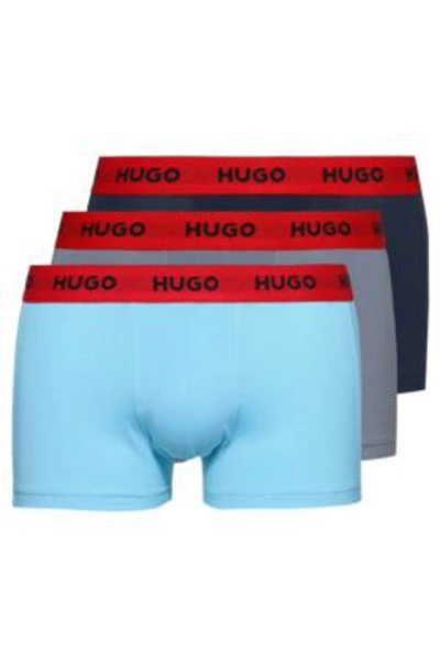Hugo Three-pack Of Logo-waistband Trunks In Stretch Cotton In Patterned