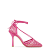 Bottega Veneta Women's Stretch Square-toe Ankle-strap Mesh Pumps In Pink