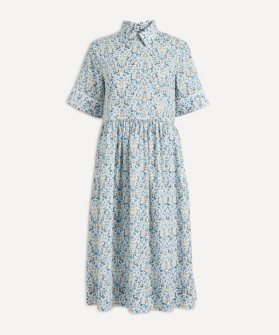 Liberty Aurora Tana Lawn Cotton Short-sleeve Shirt Dress In Blue