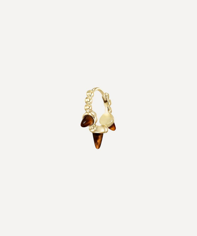 Maria Tash 14ct Gold 8mm Triple Short Tiger S Eye Spike Granulated Single Hoop Earring