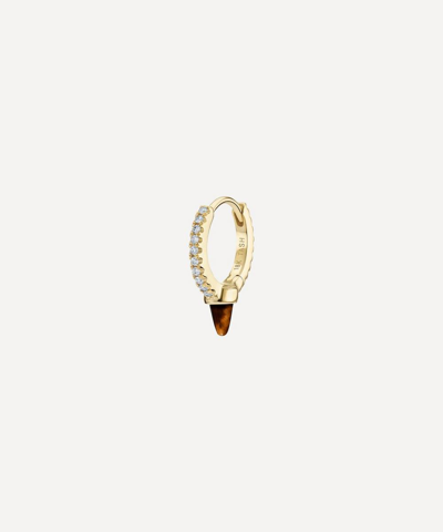 Maria Tash 18ct Gold 8mm Short Tiger S Eye Spike Diamond Eternity Single Hoop Earring