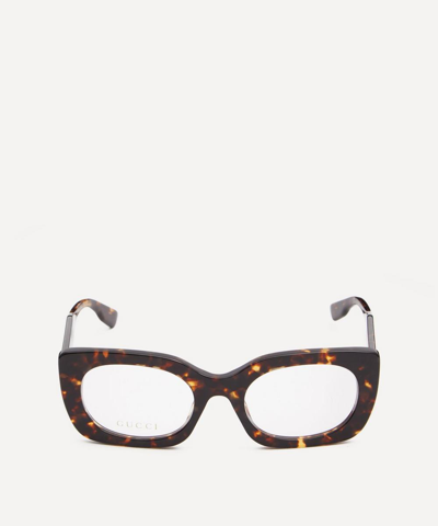 Gucci Chunky Rectangular Optical Glasses In Havana Transparent
