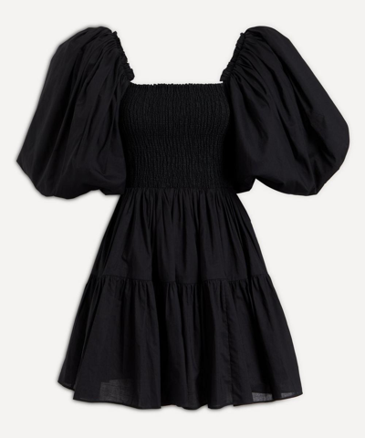 Aje Cherished Puff-sleeve Cotton Mini Dress In Black