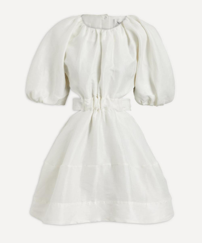 Aje Psychedelia Puff-sleeved Cutout Linen-blend Dress In Ivory