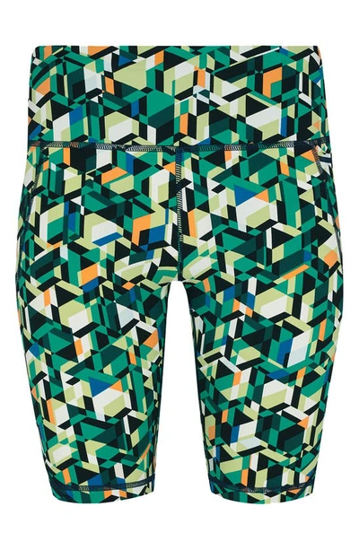 Sweaty Betty Power High Waist Pocket Bike Shorts In Green Geo Maze Print