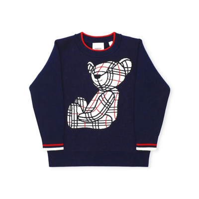 Burberry Kids Bear Embroidered Knitted Jumper In Navy