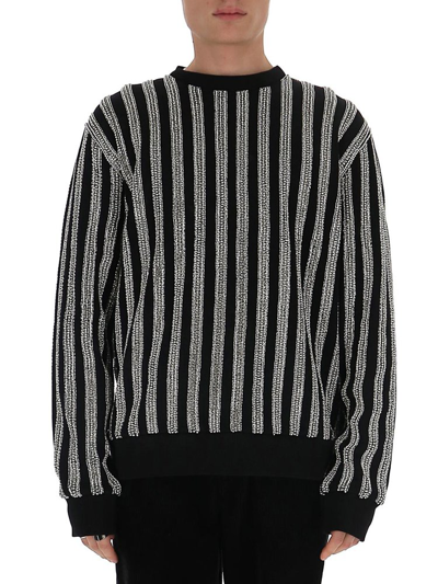 Amen Striped Crewneck Sweater In Black