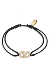 Valentino Garavani Vlogo Signature Cord Bracelet With Crystals Women In Nero/ Crystal Silver Shade
